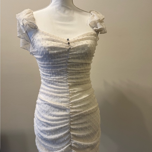 Zara Cream Ruched Ruffle Mini Dress - Picture 3 of 4